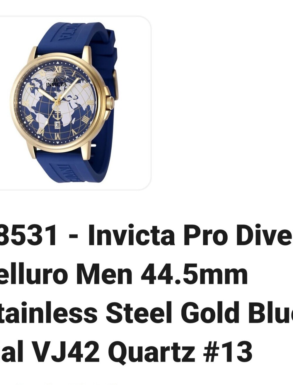 Invicta Gold-Tone Case Blue Dial Silicone Strap Watch 48531
